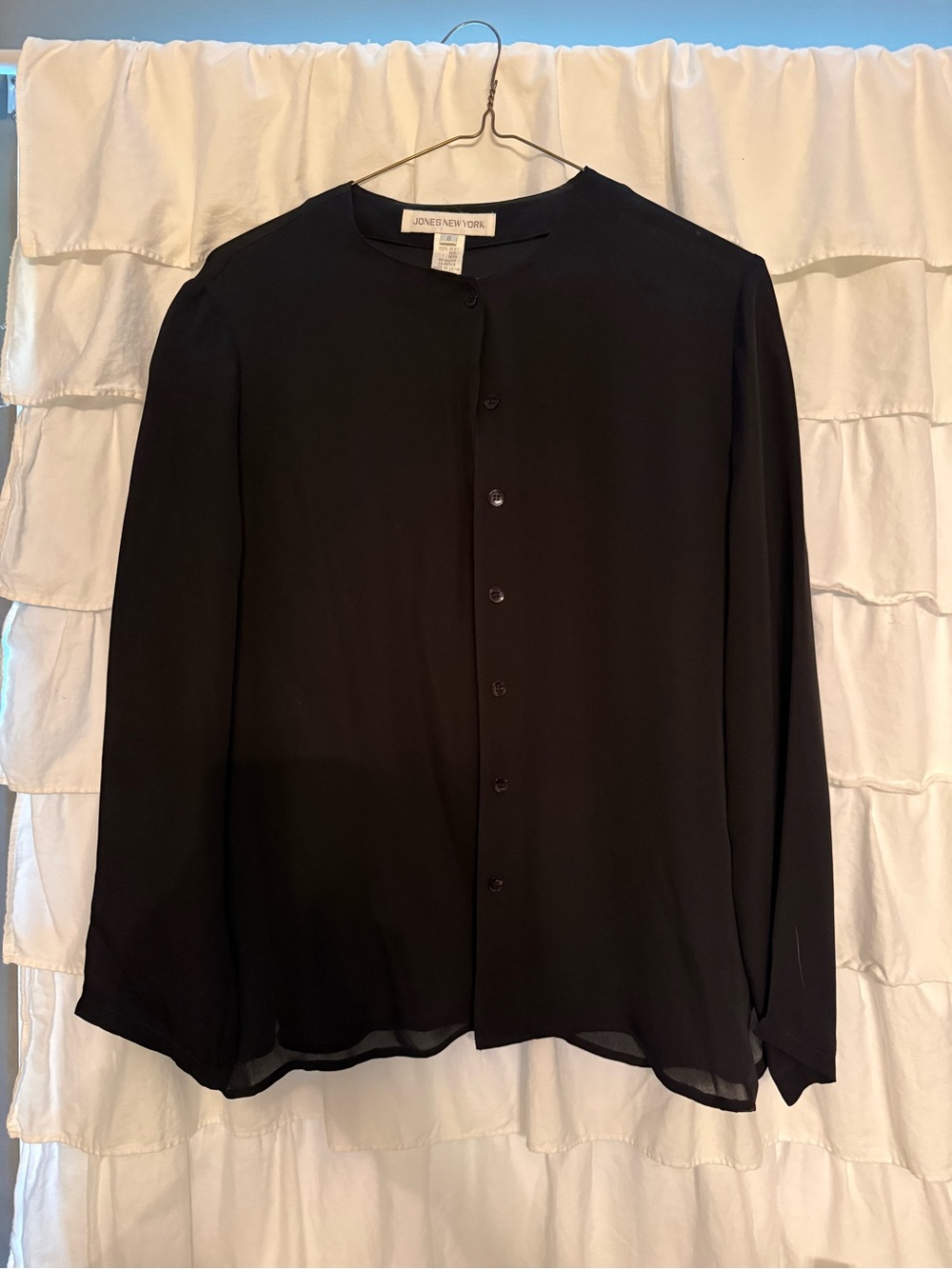 Jones New York Black Silk Button Blouse